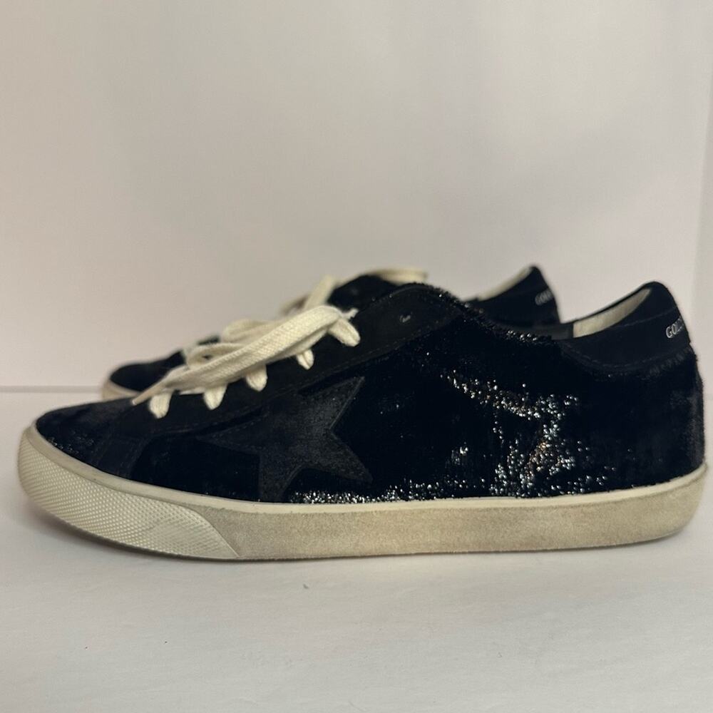 Golden Goose Super-Star black velvet & suede w/ black suede star size EU 38 US 8 - Picture 10 of 14